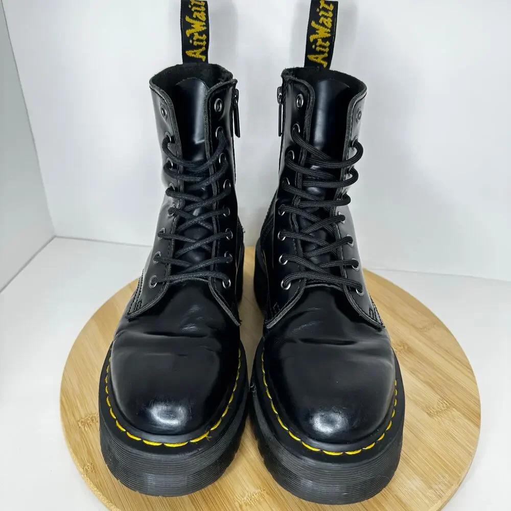 Dr. Martens Black Jadon Platform Combat Boots Smooth Leather Punk Grunge Unisex